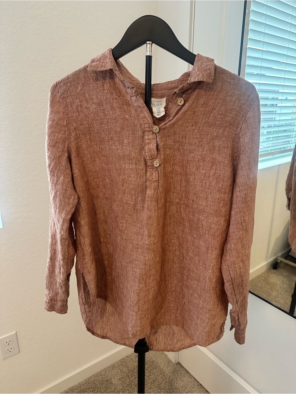 Sigrid Olsen 100% Linen Dusty Rose Popover Shirt Size M - Picture 5 of 8